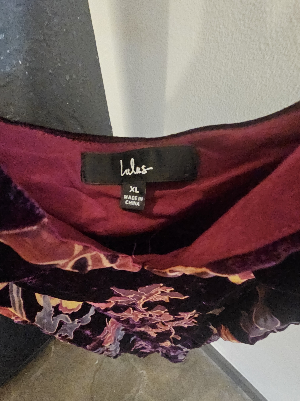 Lulu's Plum Velvet Floral Slip Dress with Orange and Lavender Accents - Picture 4 of 4